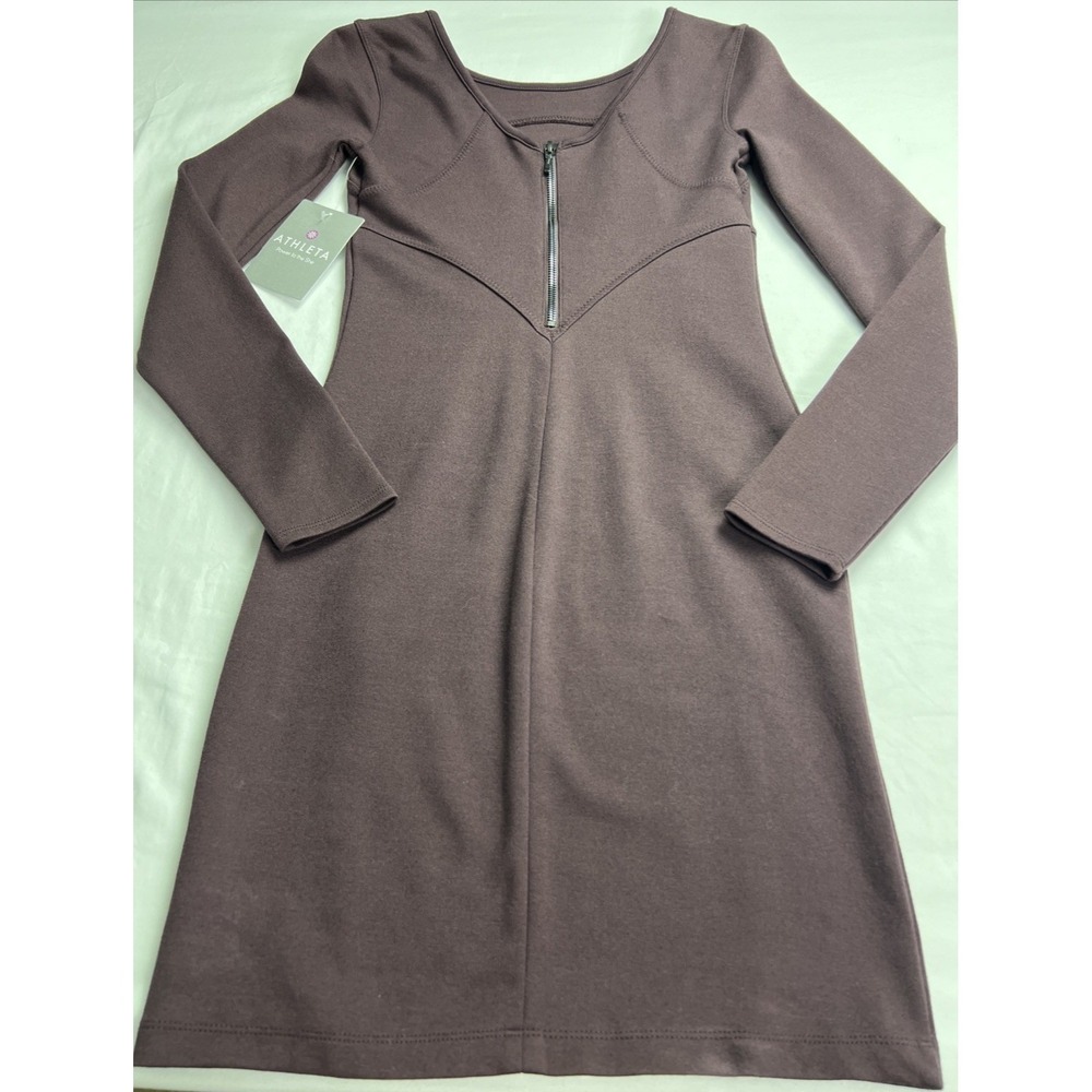 Athleta Mini Dress Women XXS Purple Plum Zipper Front Long Sleeve Athleisure A32
